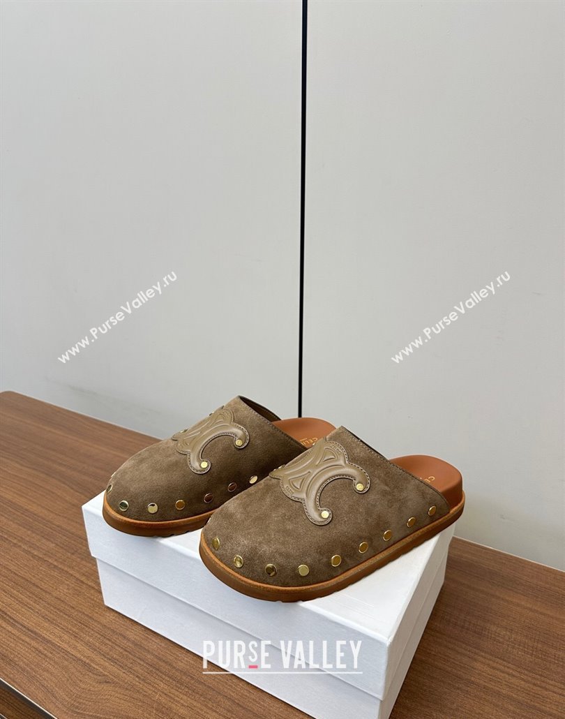 Celine Pitea Clog Mules in Suede and Studs Grey 2025 (MD-250428110)
