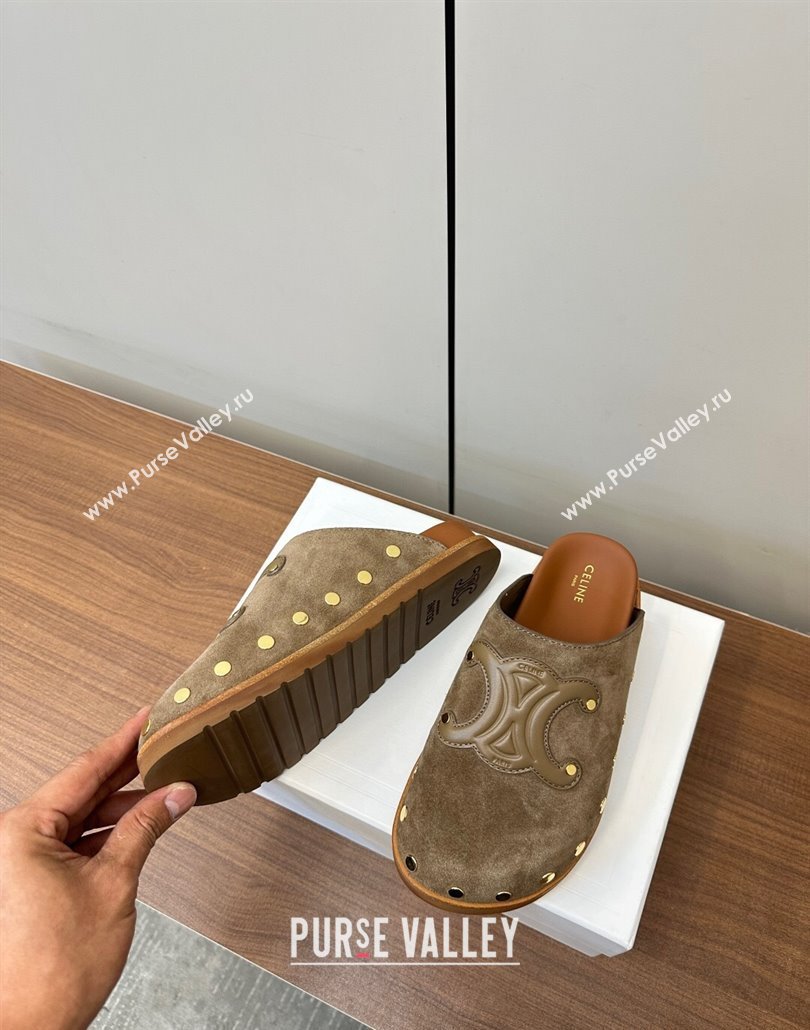 Celine Pitea Clog Mules in Suede and Studs Grey 2025 (MD-250428110)