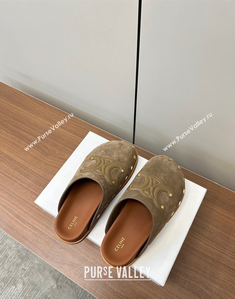 Celine Pitea Clog Mules in Suede and Studs Grey 2025 (MD-250428110)