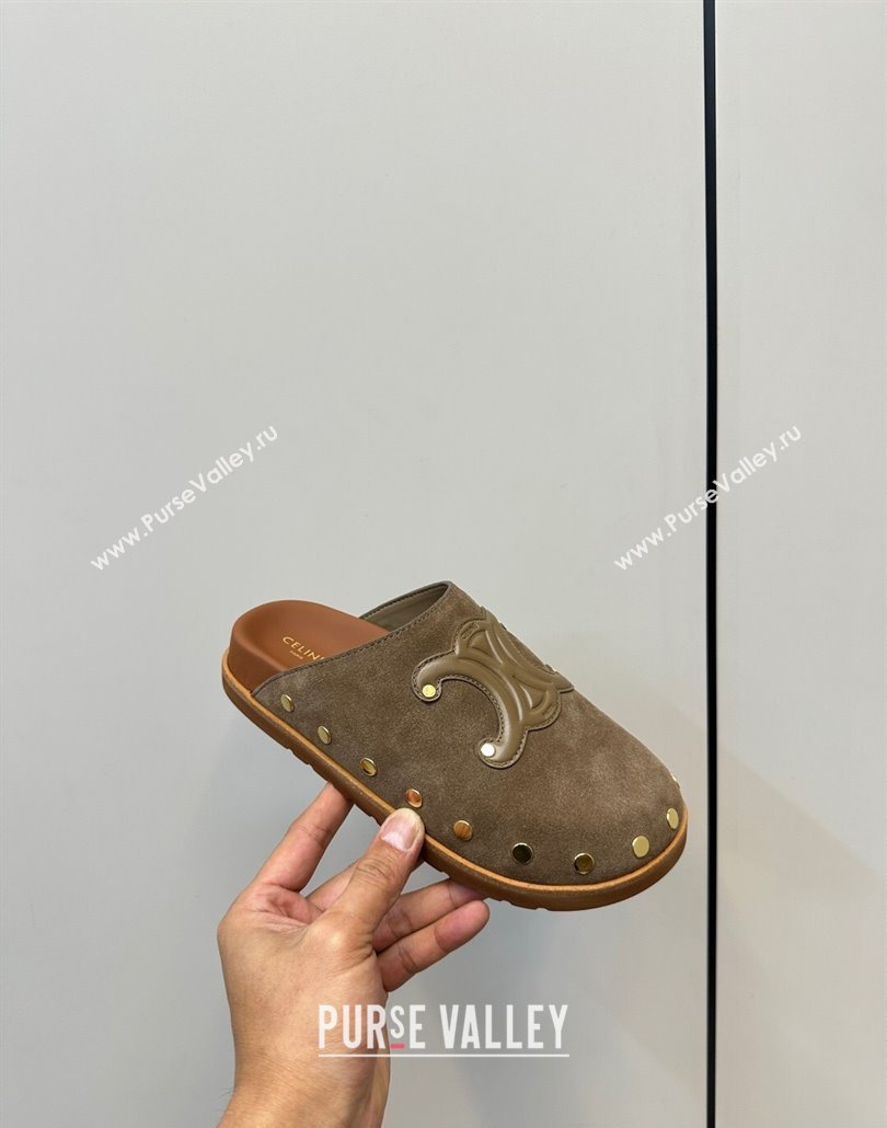 Celine Pitea Clog Mules in Suede and Studs Grey 2025 (MD-250428110)