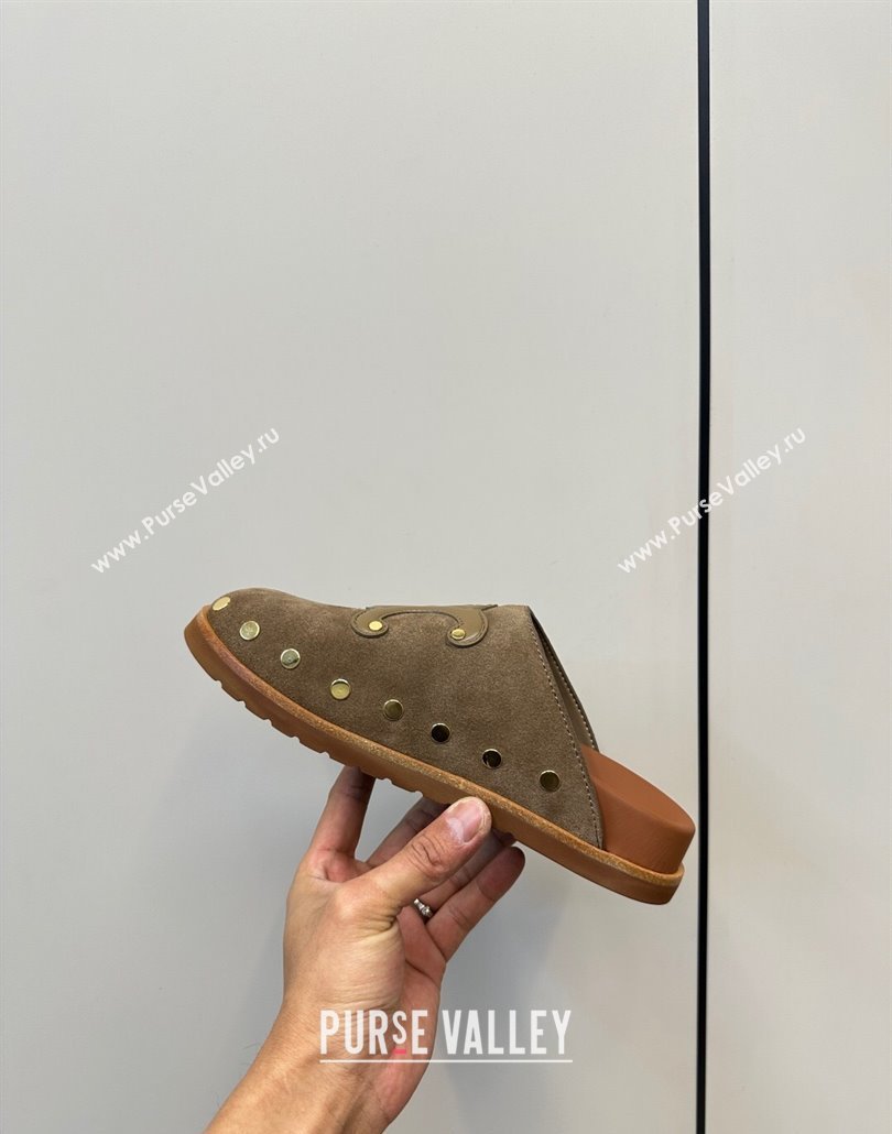 Celine Pitea Clog Mules in Suede and Studs Grey 2025 (MD-250428110)
