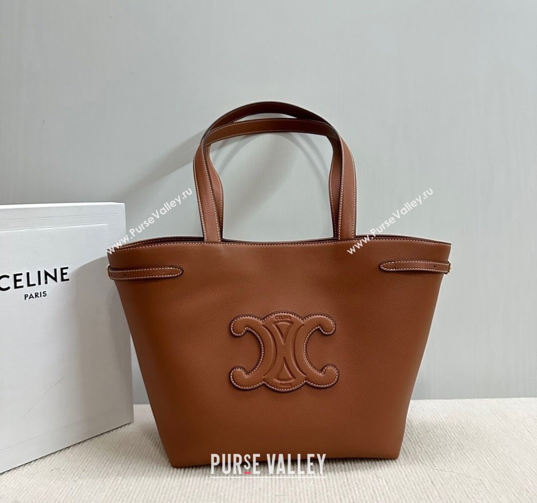 Celine Small Cabas Anais Cuir Triomphe Tote Bag in Grained Calfskin Tan Brown 2025 118233 (BL-250520013)
