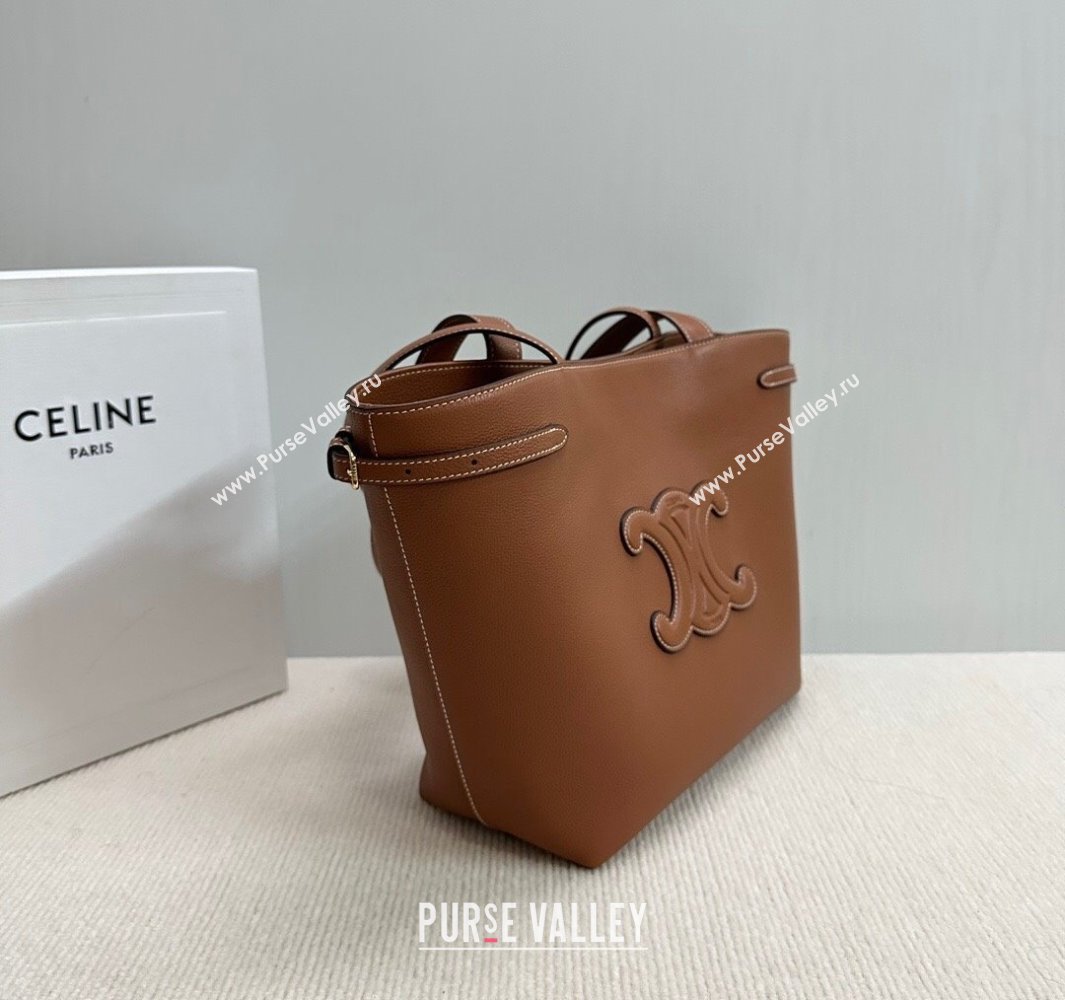 Celine Small Cabas Anais Cuir Triomphe Tote Bag in Grained Calfskin Tan Brown 2025 118233 (BL-250520013)