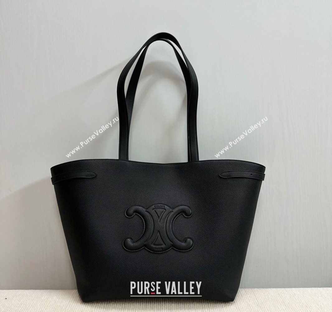 Celine Medium Cabas Anais Cuir Triomphe Tote Bag in Grained Calfskin Black 2025 116853 (BL-250520015)