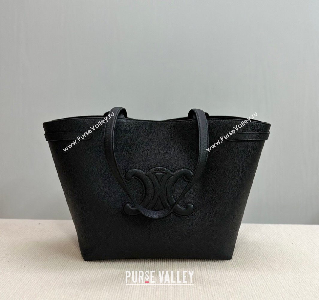 Celine Medium Cabas Anais Cuir Triomphe Tote Bag in Grained Calfskin Black 2025 116853 (BL-250520015)