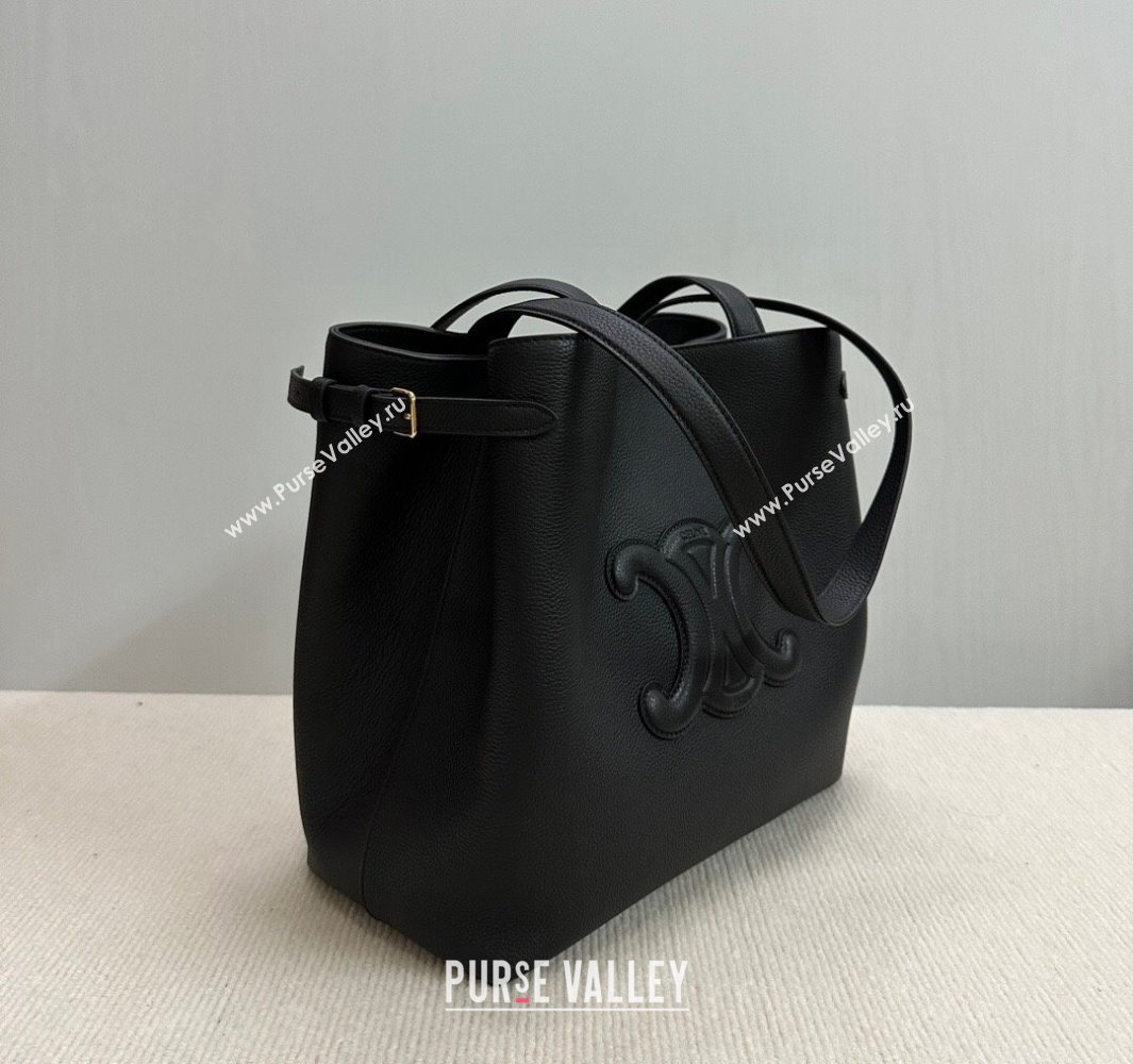 Celine Medium Cabas Anais Cuir Triomphe Tote Bag in Grained Calfskin Black 2025 116853 (BL-250520015)