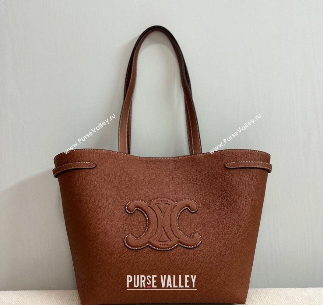 Celine Medium Cabas Anais Cuir Triomphe Tote Bag in Grained Calfskin Tan Brown 2025 116853 (BL-250520016)