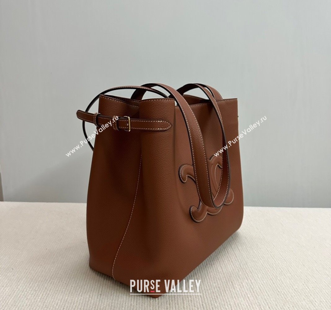 Celine Medium Cabas Anais Cuir Triomphe Tote Bag in Grained Calfskin Tan Brown 2025 116853 (BL-250520016)