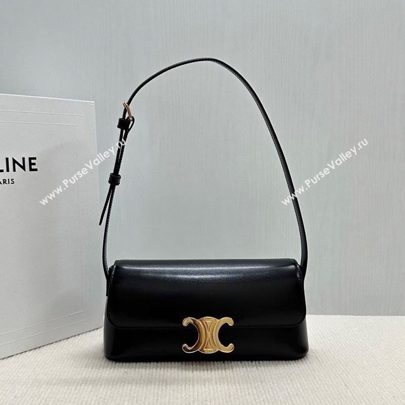 Celine Triomphe Shoulder Bag in Shiny Calfskin Black 2025 120553 (BL-250520019)