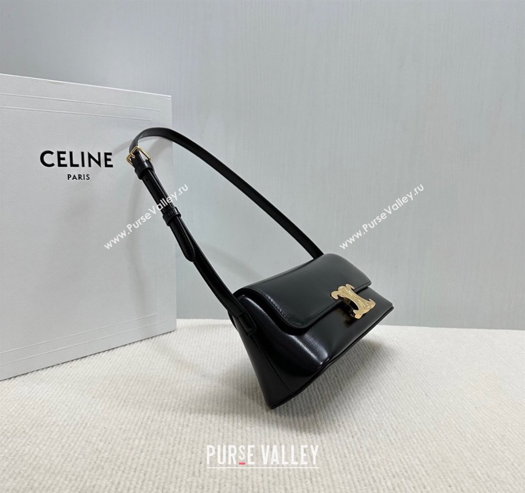 Celine Triomphe Shoulder Bag in Shiny Calfskin Black 2025 120553 (BL-250520019)