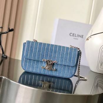 Celine Chain Shoulder Bag in Blue Denim with Strass 197993 2025 (BL-250520021)