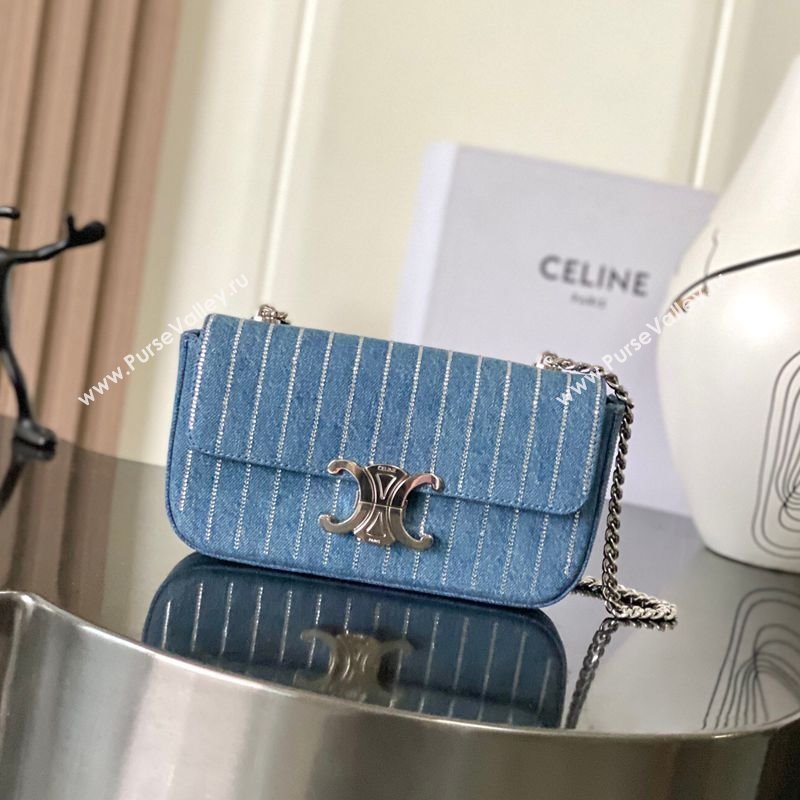 Celine Chain Shoulder Bag in Blue Denim with Strass 197993 2025 (BL-250520021)
