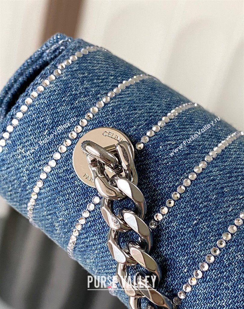 Celine Chain Shoulder Bag in Blue Denim with Strass 197993 2025 (BL-250520021)