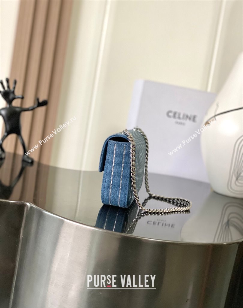 Celine Chain Shoulder Bag in Blue Denim with Strass 197993 2025 (BL-250520021)