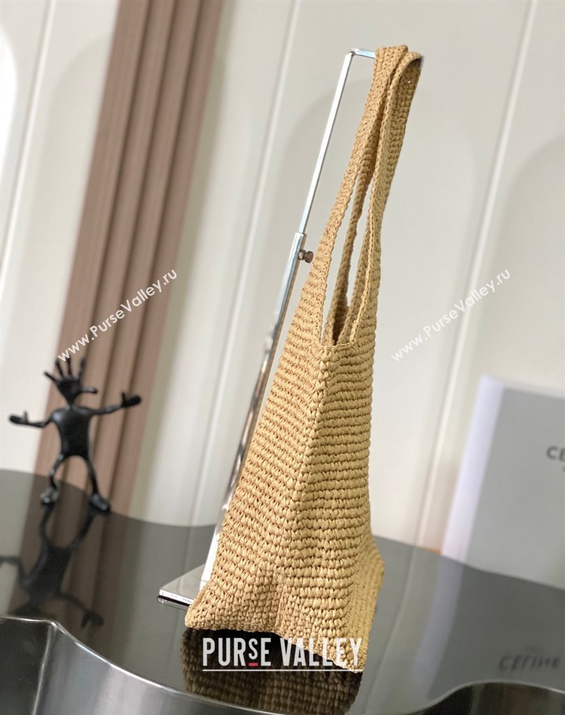 Celine Classic Panier Shopper Cabas bag in Raffia Straw and Calfskin Beige 2025 119632 (BL-250520022)