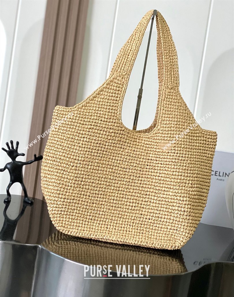 Celine Classic Panier Shopper Cabas bag in Raffia Straw and Calfskin Beige 2025 119632 (BL-250520022)