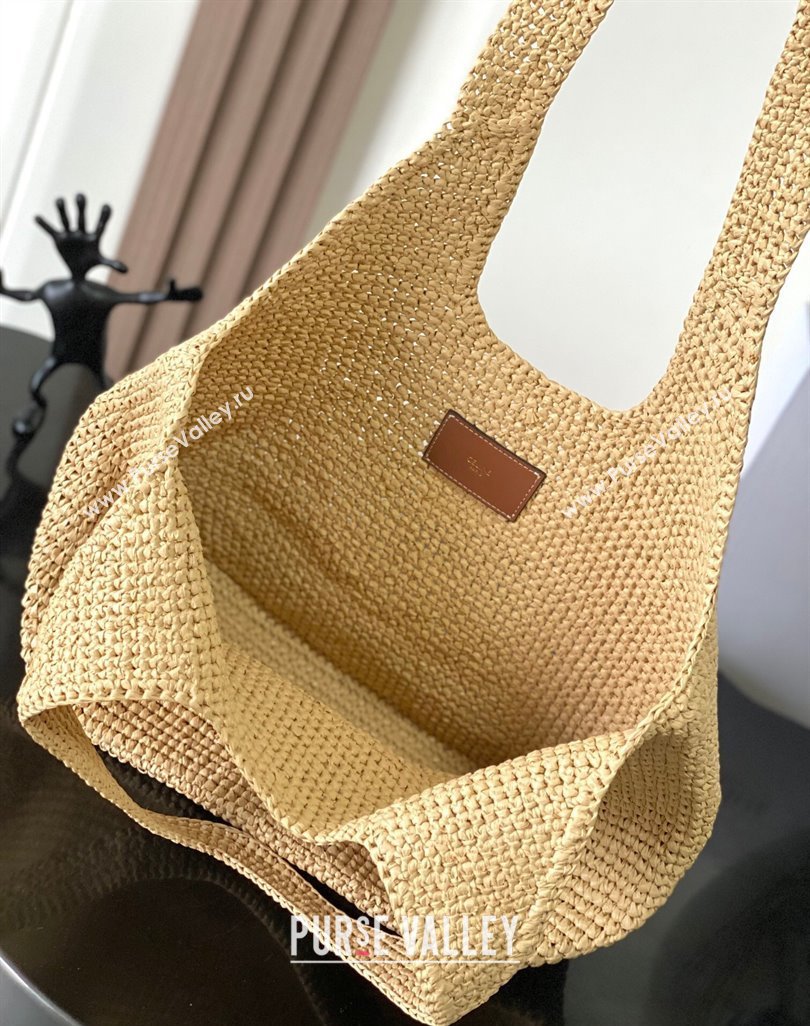 Celine Classic Panier Shopper Cabas bag in Raffia Straw and Calfskin Beige 2025 119632 (BL-250520022)