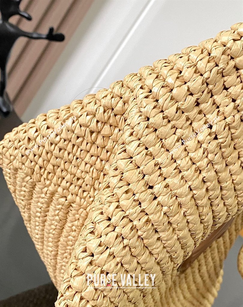 Celine Classic Panier Shopper Cabas bag in Raffia Straw and Calfskin Beige 2025 119632 (BL-250520022)