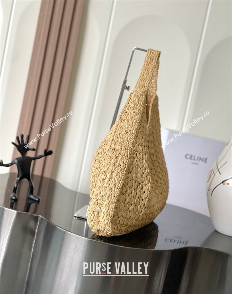 Celine Classic Panier Cabas Triangle bag in Raffia Straw and Calfskin Beige 2025 119772 (BL-250520023)