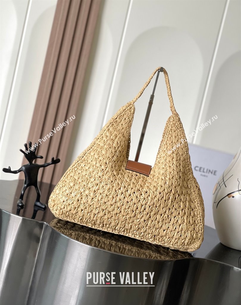 Celine Classic Panier Cabas Triangle bag in Raffia Straw and Calfskin Beige 2025 119772 (BL-250520023)
