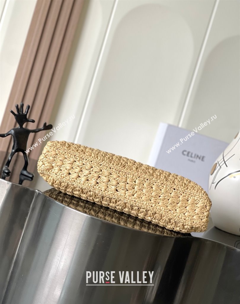 Celine Classic Panier Cabas Triangle bag in Raffia Straw and Calfskin Beige 2025 119772 (BL-250520023)