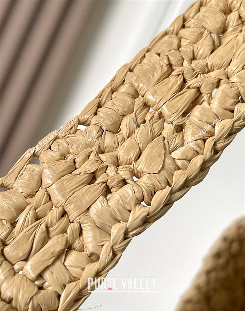 Celine Classic Panier Cabas Triangle bag in Raffia Straw and Calfskin Beige 2025 119772 (BL-250520023)