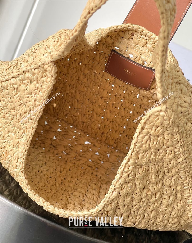 Celine Classic Panier Cabas Triangle bag in Raffia Straw and Calfskin Beige 2025 119772 (BL-250520023)