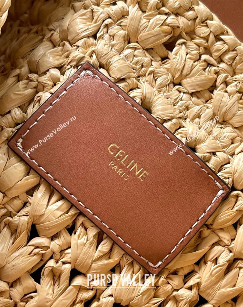 Celine Classic Panier Cabas Triangle bag in Raffia Straw and Calfskin Beige 2025 119772 (BL-250520023)