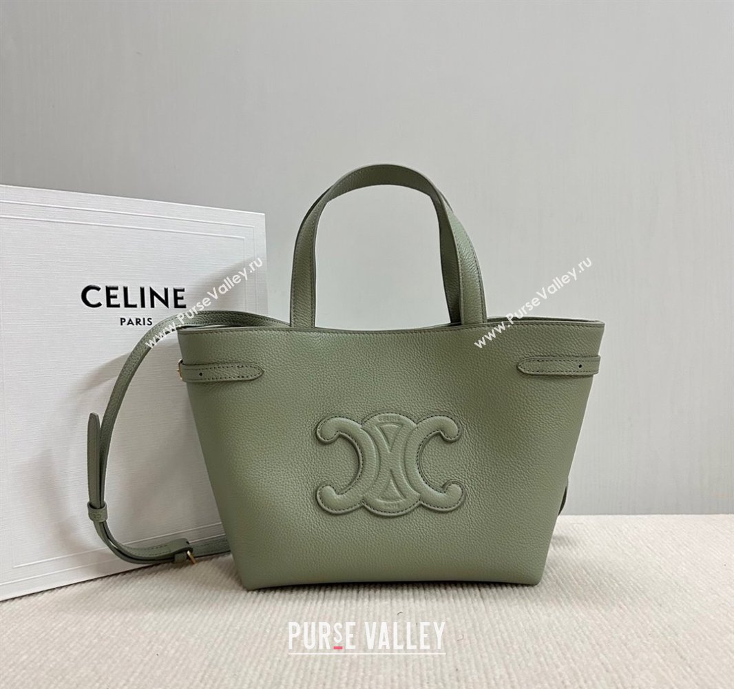 Celine Mini Cabas Anais Cuir Triomphe Tote Bag in Grained Calfskin Light Clay Green 2025 118613 (BL-250520007)
