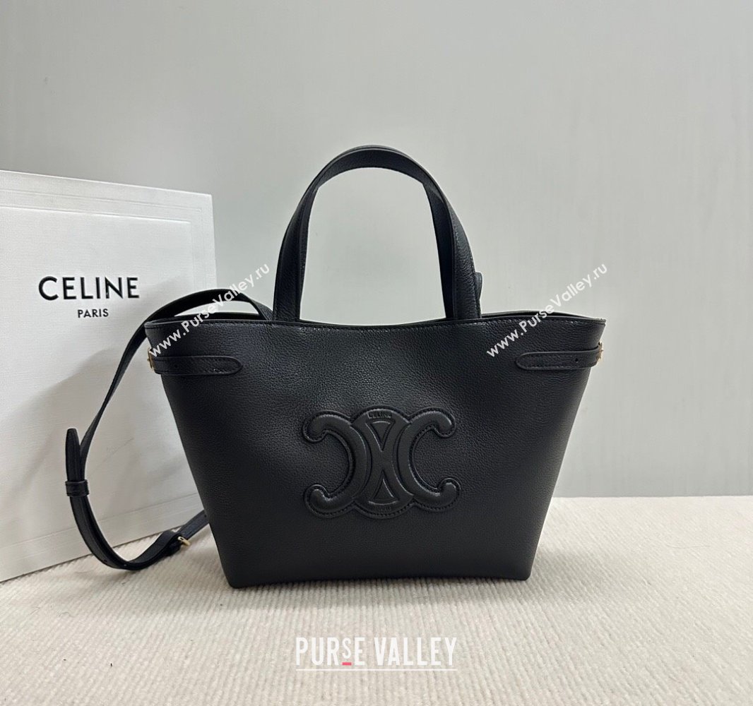 Celine Mini Cabas Anais Cuir Triomphe Tote Bag in Grained Calfskin Black 2025 118613 (BL-250520008)