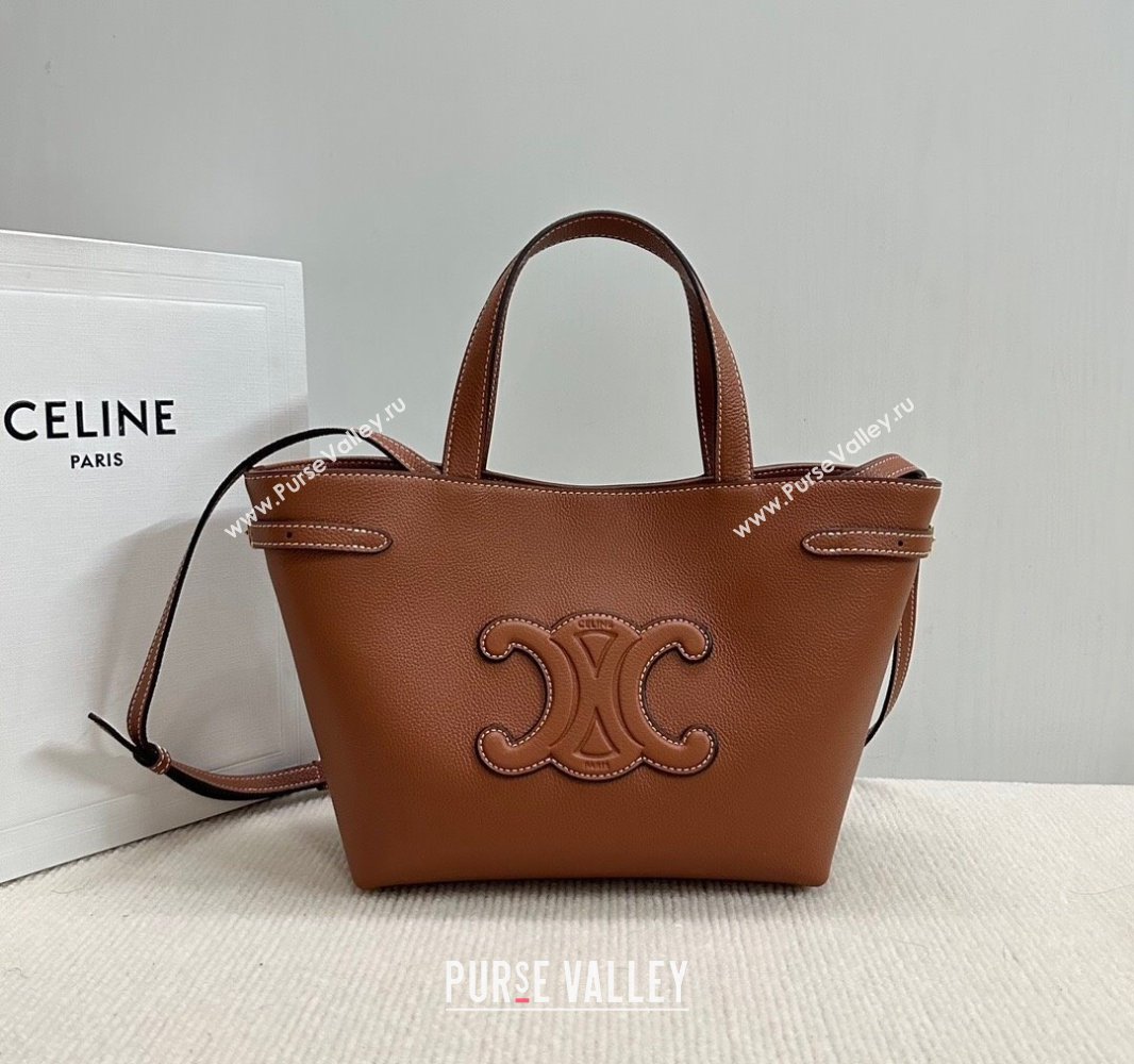 Celine Mini Cabas Anais Cuir Triomphe Tote Bag in Grained Calfskin Tan Brown 2025 118613 (BL-250520009)