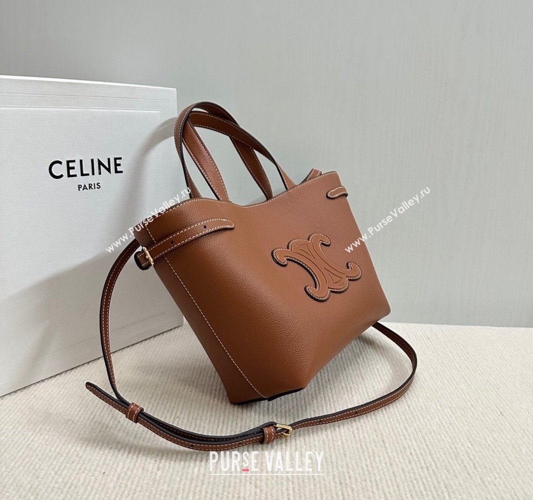 Celine Mini Cabas Anais Cuir Triomphe Tote Bag in Grained Calfskin Tan Brown 2025 118613 (BL-250520009)