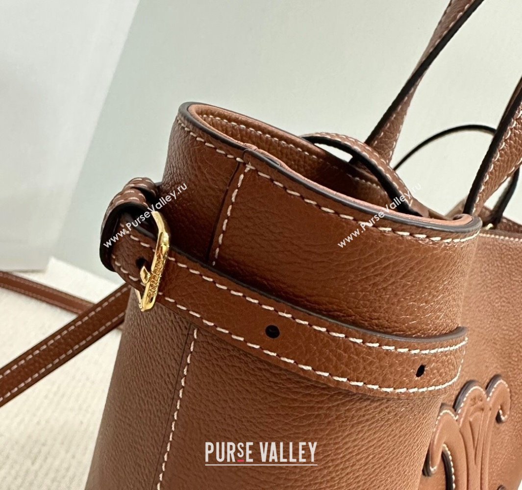 Celine Mini Cabas Anais Cuir Triomphe Tote Bag in Grained Calfskin Tan Brown 2025 118613 (BL-250520009)