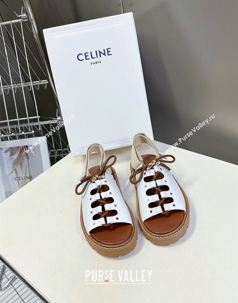 Celine Billie Chunky Sandals in Calfskin and Textile White 2025 (HQG-250604002)