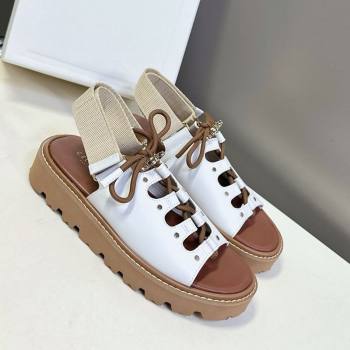 Celine Billie Chunky Sandals in Calfskin and Textile White 2025 (HQG-250604002)