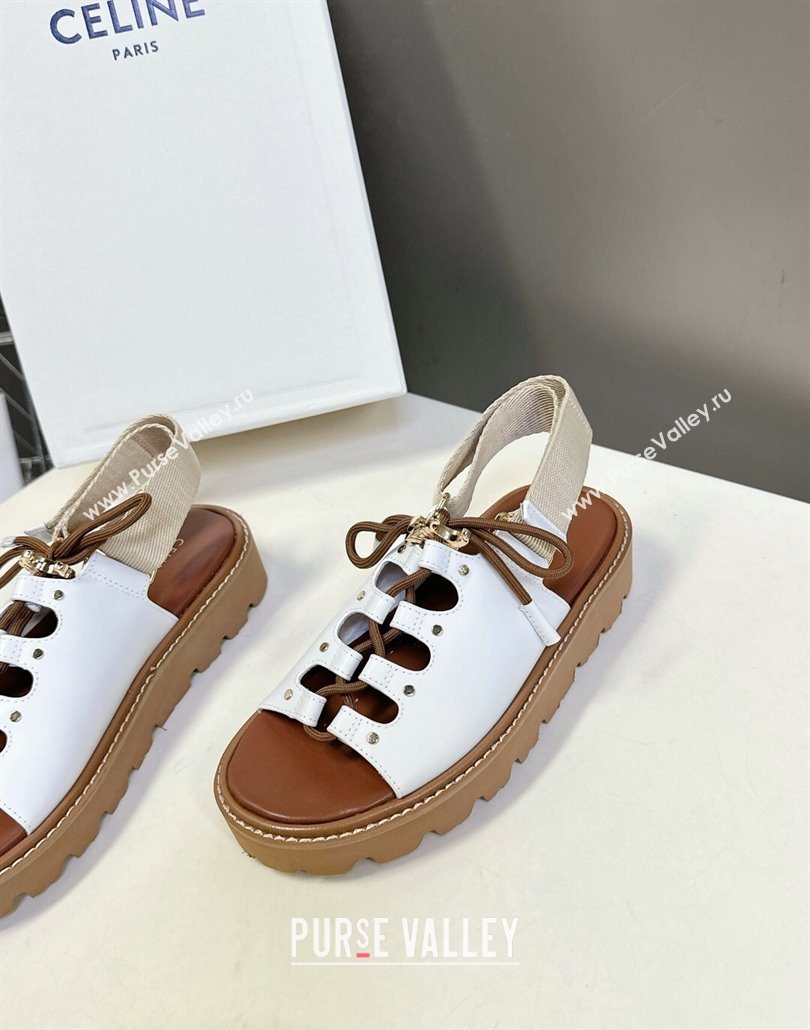 Celine Billie Chunky Sandals in Calfskin and Textile White 2025 (HQG-250604002)