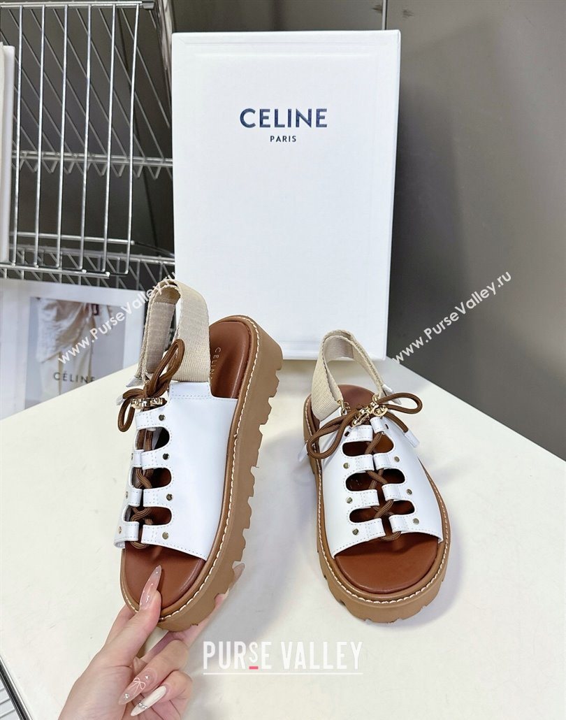 Celine Billie Chunky Sandals in Calfskin and Textile White 2025 (HQG-250604002)