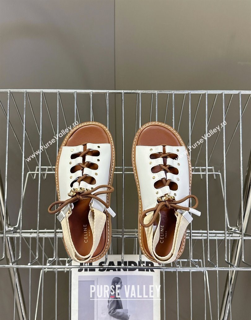 Celine Billie Chunky Sandals in Calfskin and Textile White 2025 (HQG-250604002)