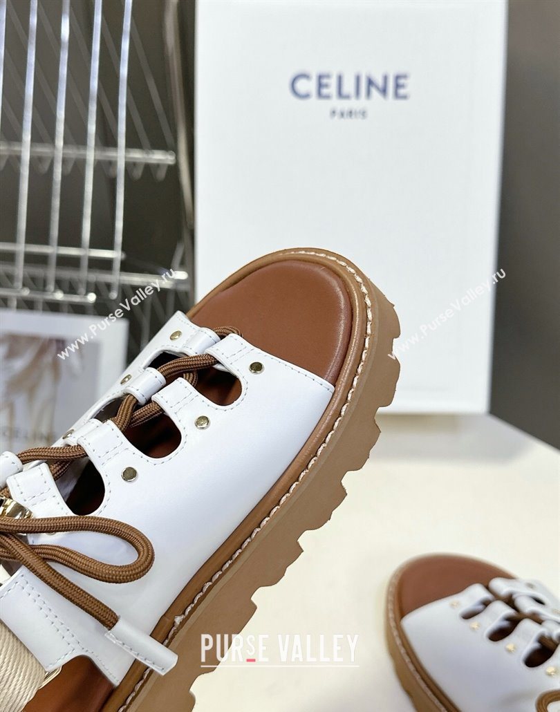 Celine Billie Chunky Sandals in Calfskin and Textile White 2025 (HQG-250604002)