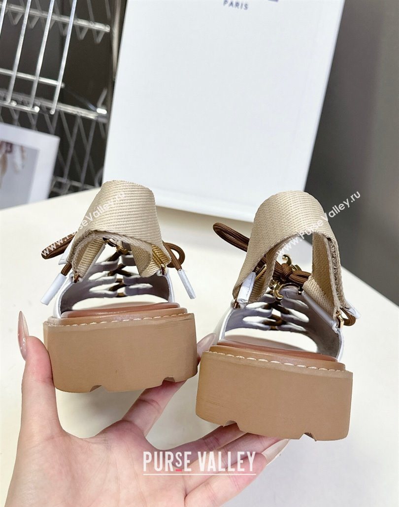 Celine Billie Chunky Sandals in Calfskin and Textile White 2025 (HQG-250604002)
