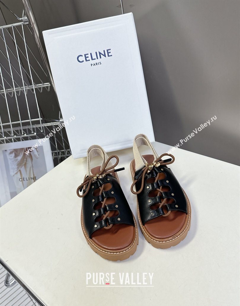 Celine Billie Chunky Sandals in Calfskin and Textile Black 2025 (HQG-250604003)