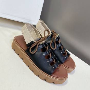 Celine Billie Chunky Sandals in Calfskin and Textile Black 2025 (HQG-250604003)