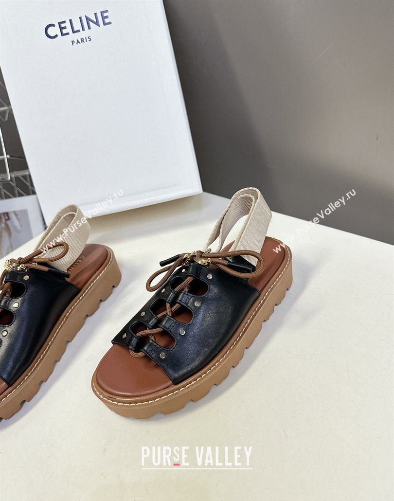 Celine Billie Chunky Sandals in Calfskin and Textile Black 2025 (HQG-250604003)