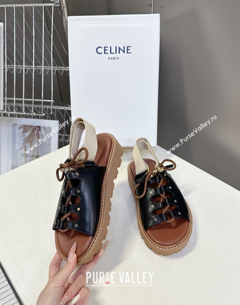 Celine Billie Chunky Sandals in Calfskin and Textile Black 2025 (HQG-250604003)