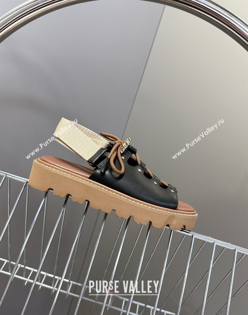 Celine Billie Chunky Sandals in Calfskin and Textile Black 2025 (HQG-250604003)