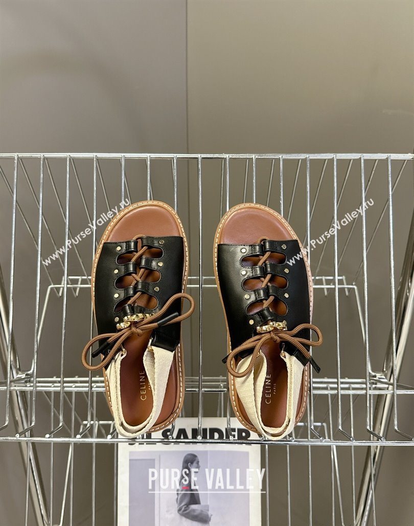 Celine Billie Chunky Sandals in Calfskin and Textile Black 2025 (HQG-250604003)