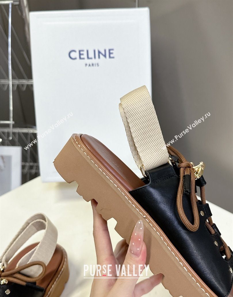 Celine Billie Chunky Sandals in Calfskin and Textile Black 2025 (HQG-250604003)