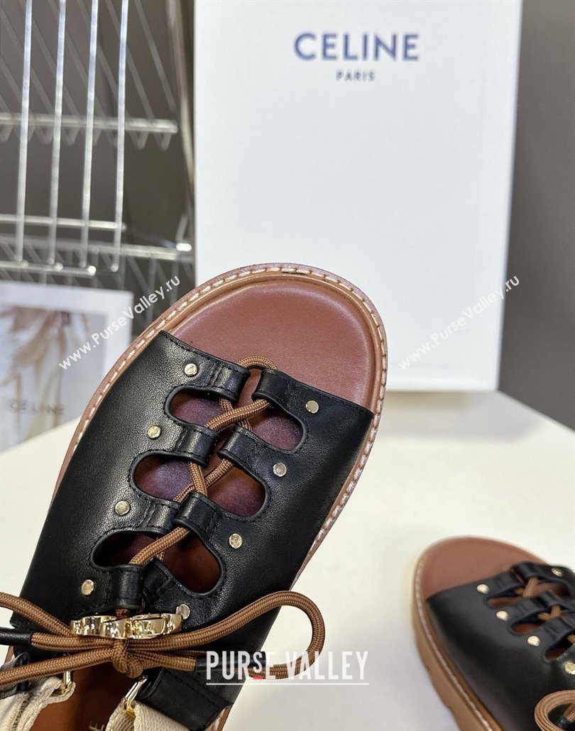 Celine Billie Chunky Sandals in Calfskin and Textile Black 2025 (HQG-250604003)