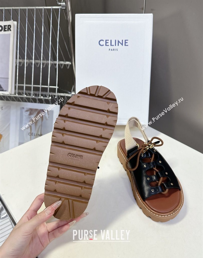 Celine Billie Chunky Sandals in Calfskin and Textile Black 2025 (HQG-250604003)