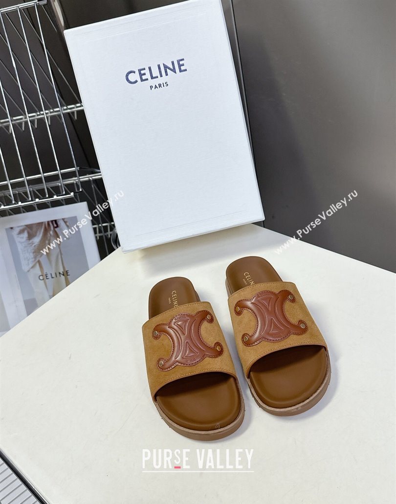 Celine Triomphe Suede Slides Sandals Brown 2025 CL060401 (MD-250604004)